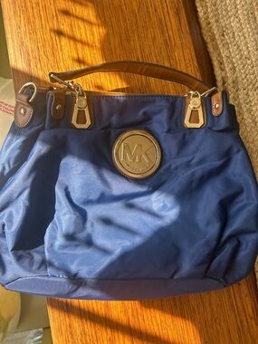 Michael Kors Blue Nylon Shoulder Bag with Gold Accents